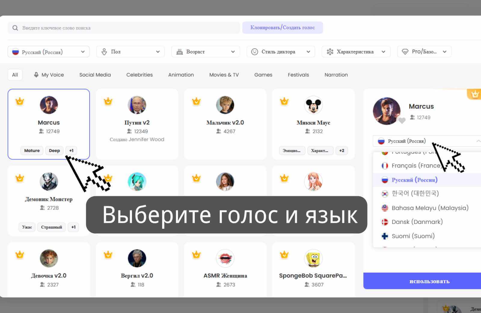 Step 2. Select voice and language.