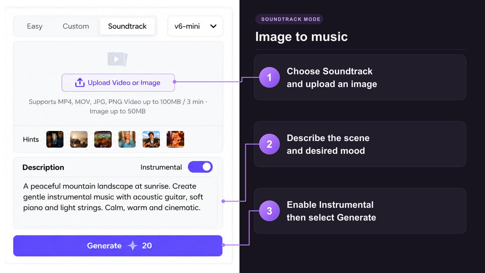 How to create music from an image in Soundtrack mode