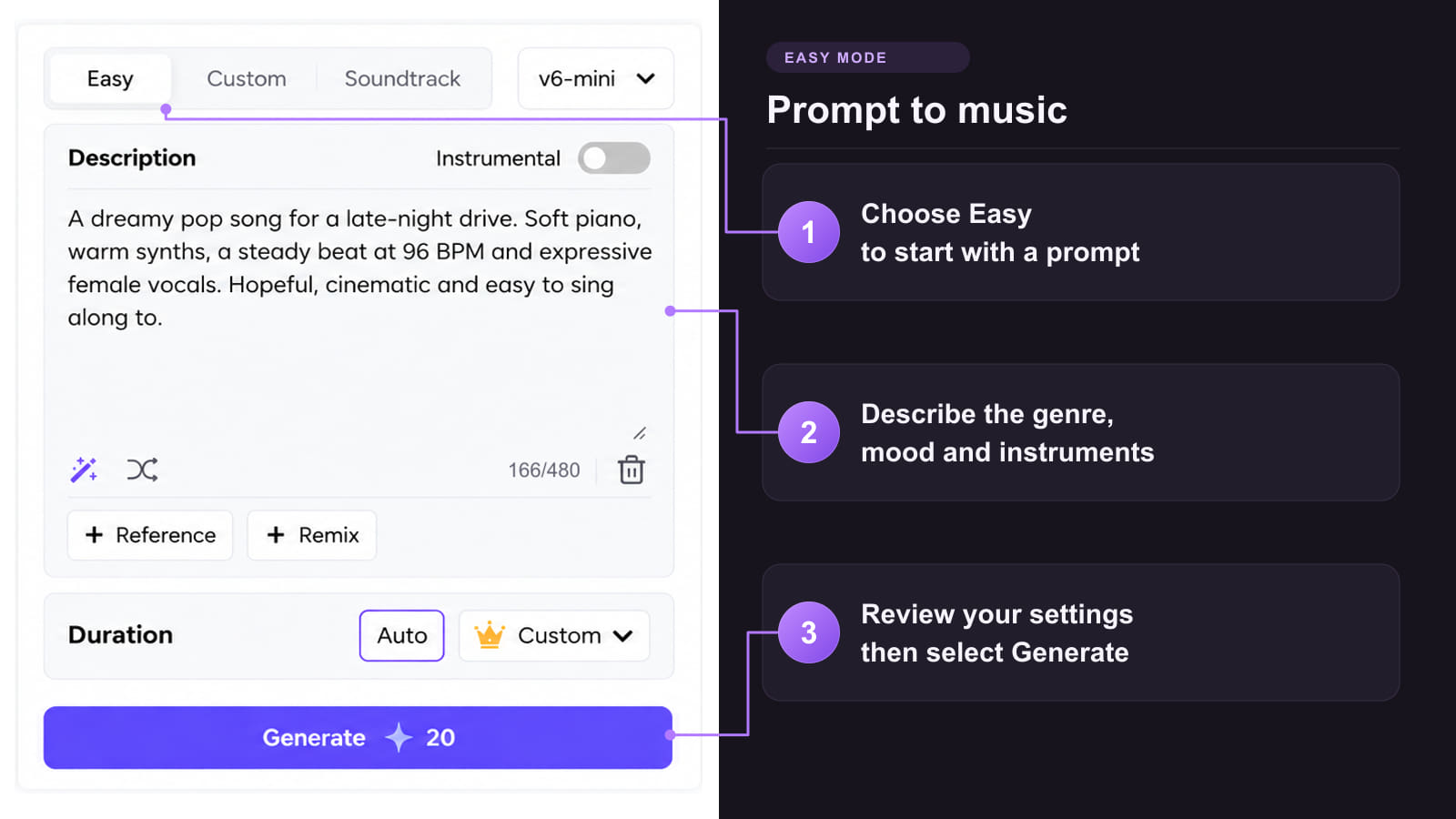 How to generate music from a prompt in Easy mode