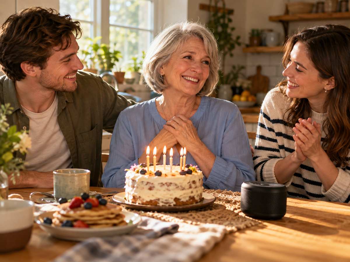 family celebrating mothers birthday together
