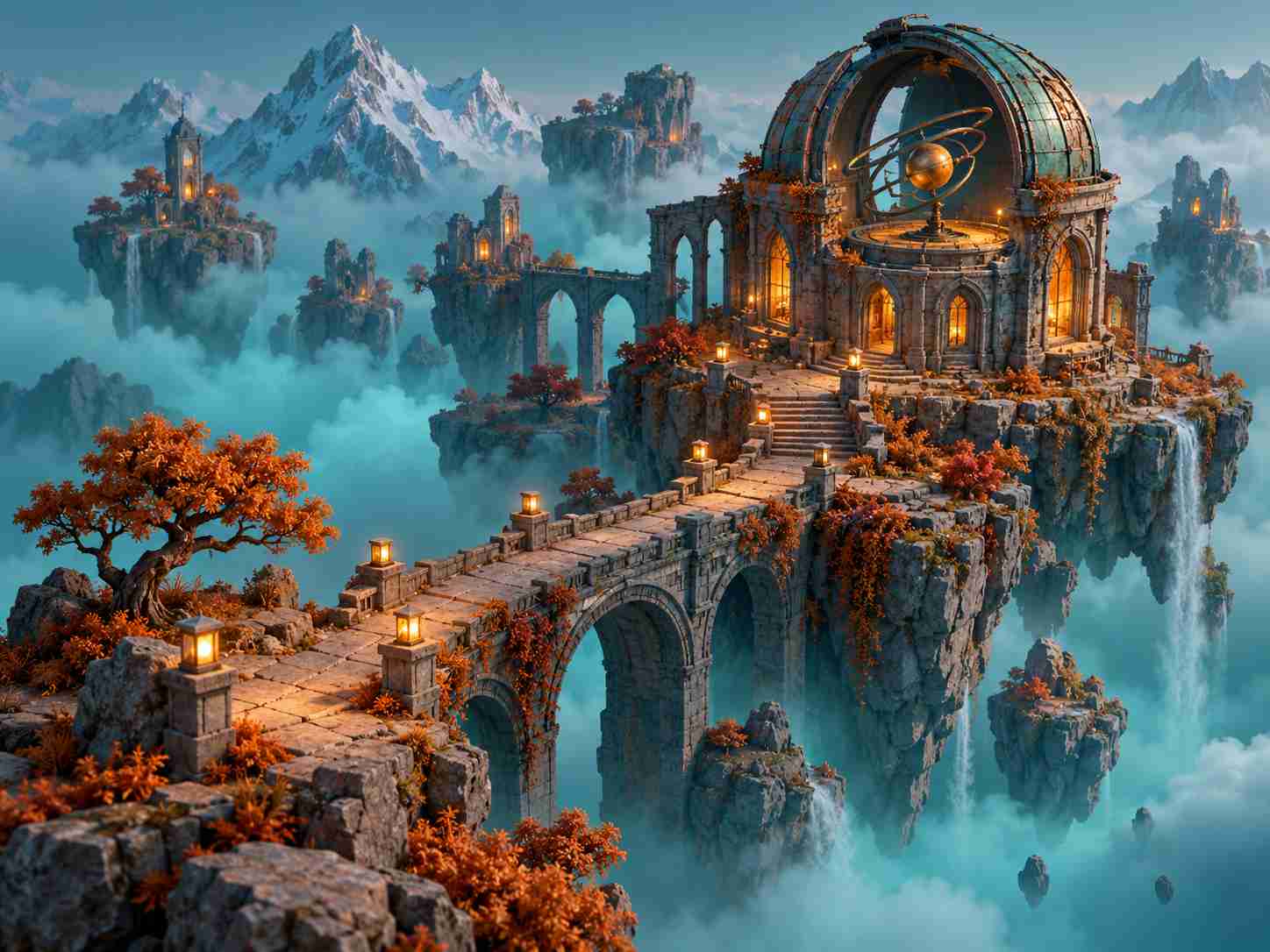 Miniature floating island and observatory for a game soundtrack