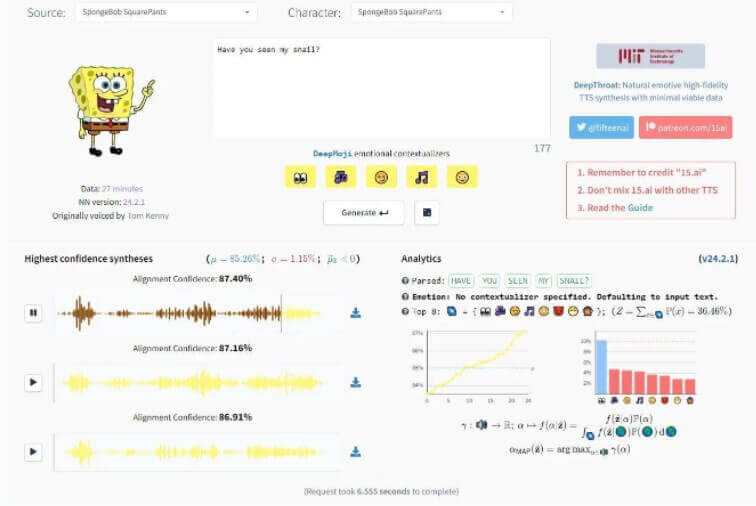 15.ai spongebob text to speech generator