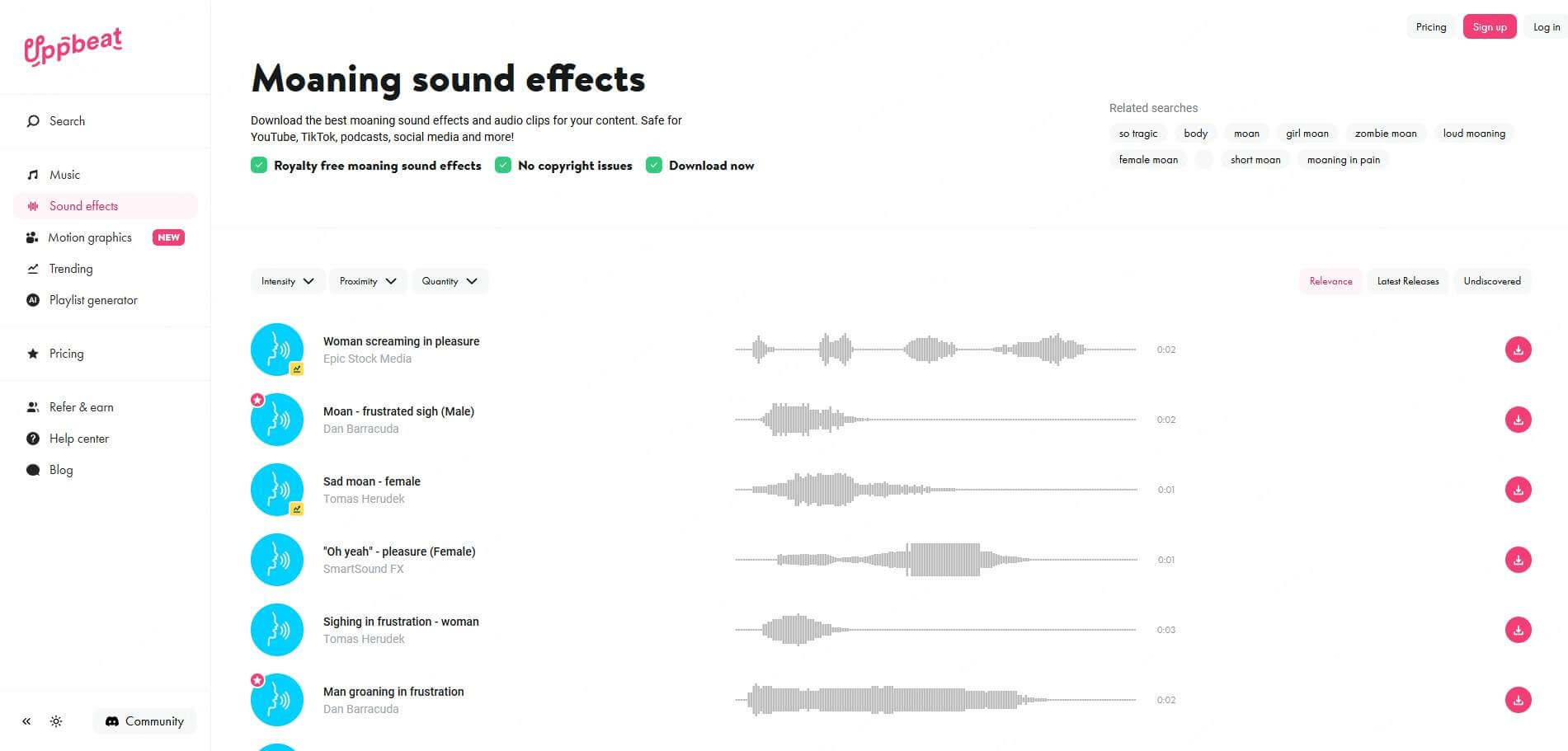 uppbeat moaning sound effects