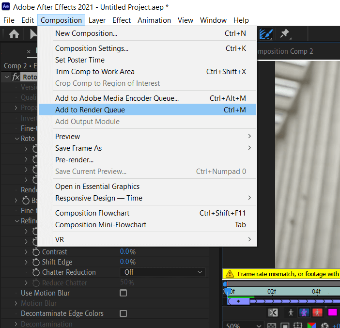 adobe after effects add to render queue