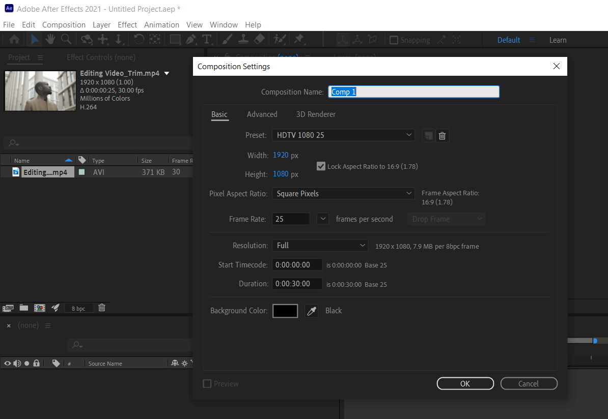 adobe after effects setting
