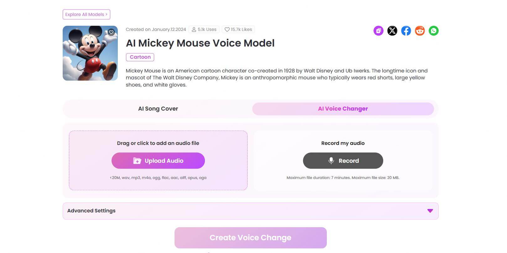 topmediai ai mickey mouse voice model