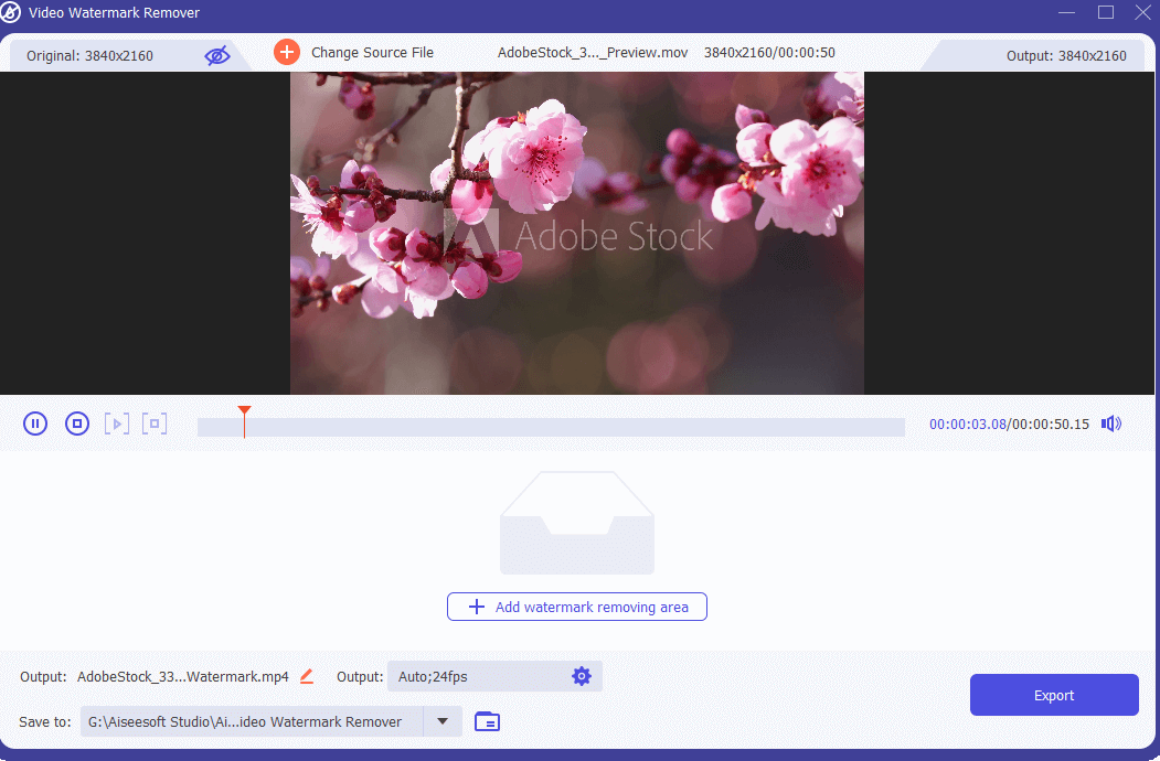 aiseesoft add watermark removing area
