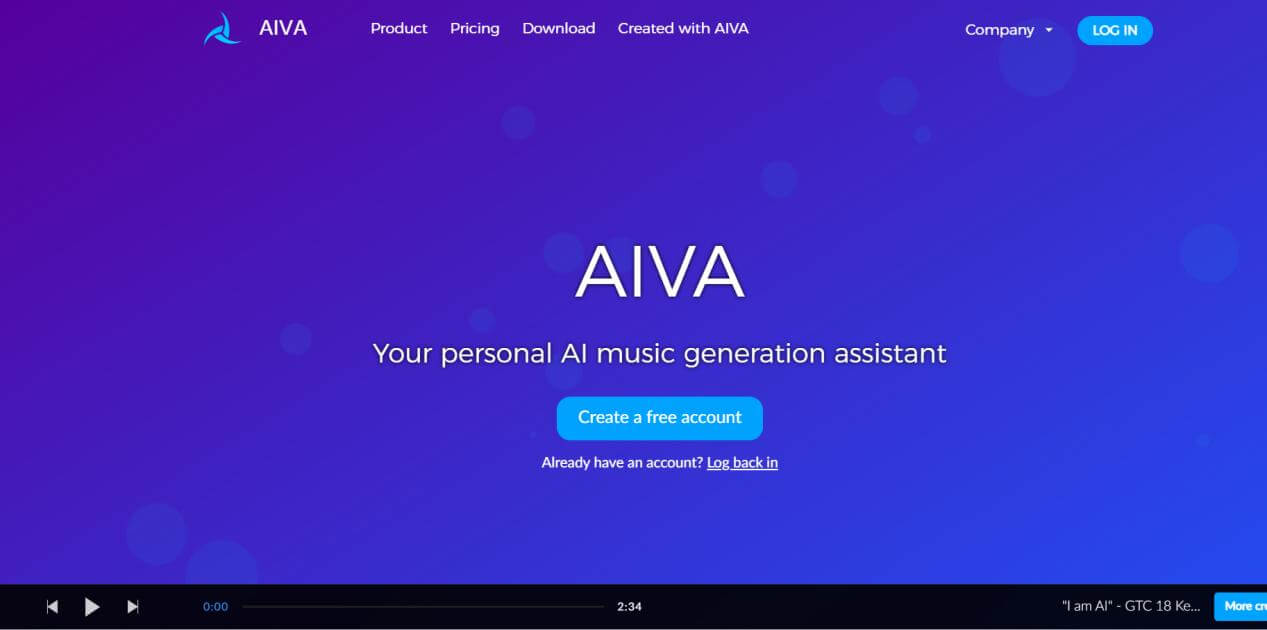 aiva ai music generator interface