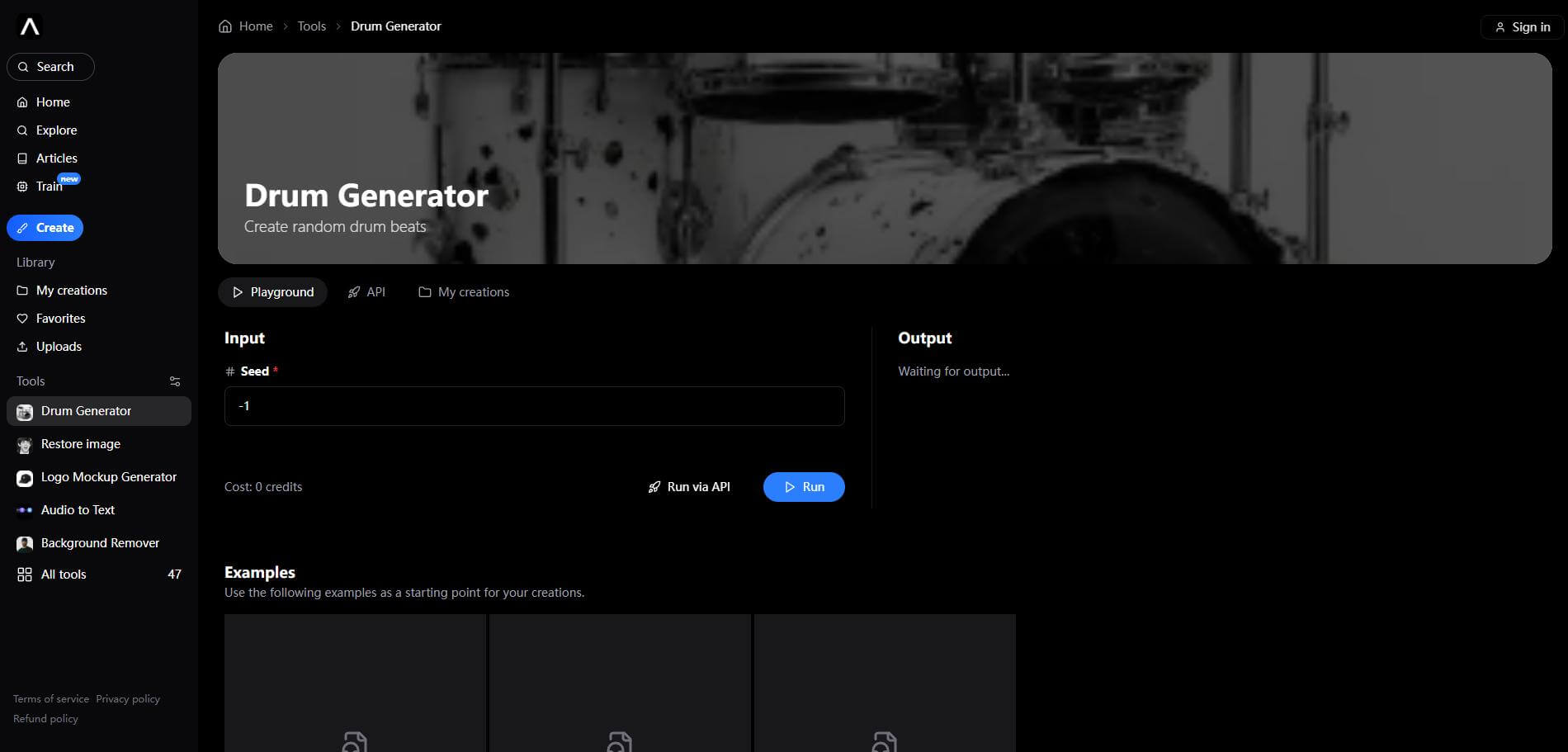 artificial studio drum generator