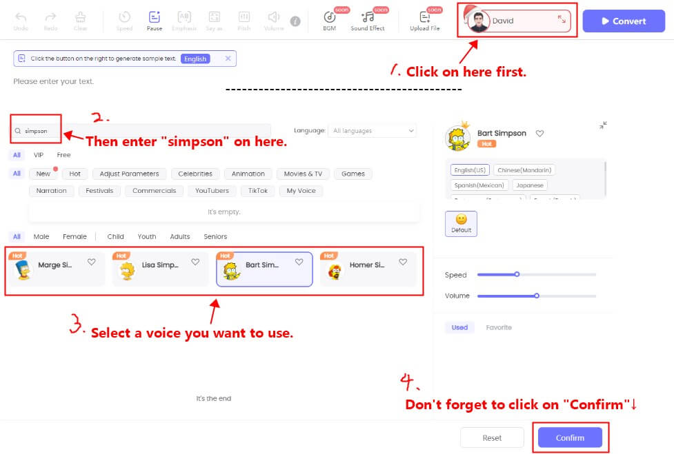 topmediai bart simpson voice generator