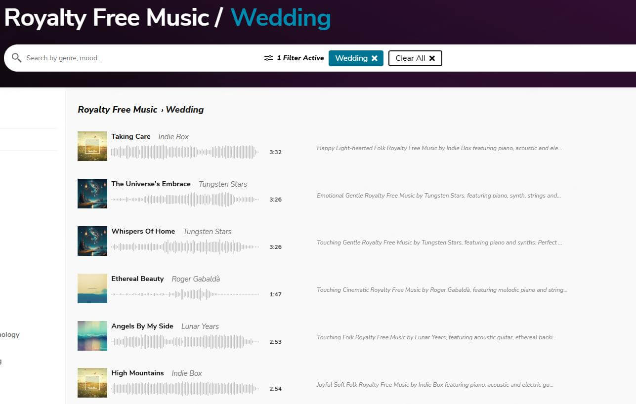 bensound wedding music list