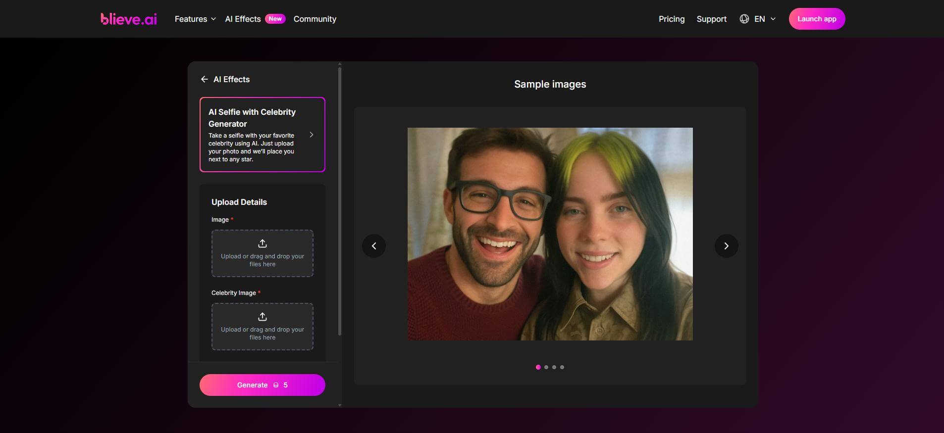 blieve ai selfie with celebrity generator