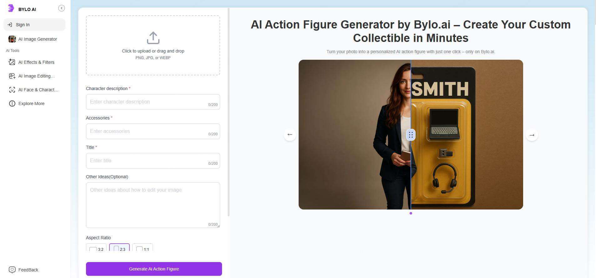 bylo ai action figure generator