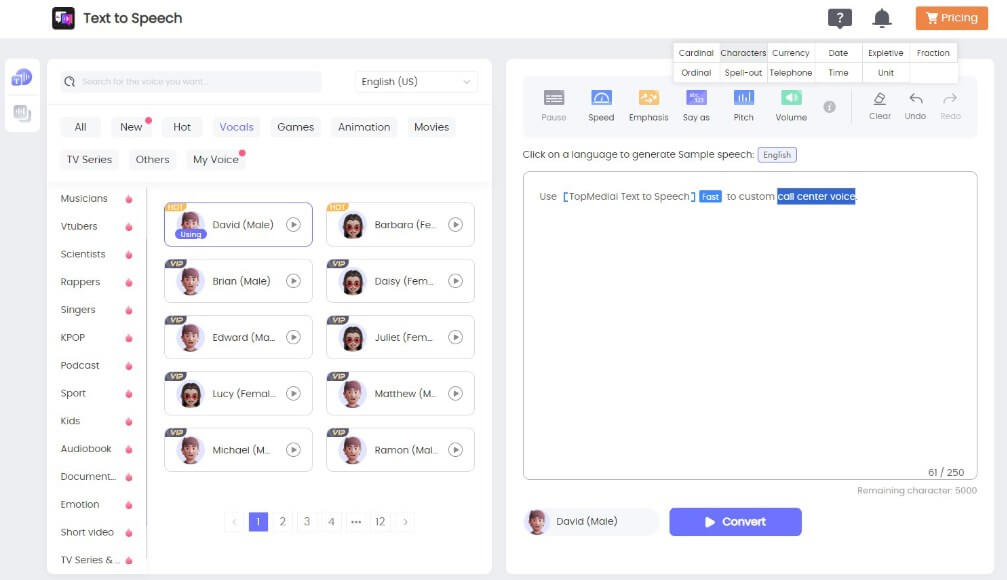 topmediai call center voice ai