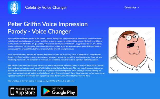 celebrity voice changer peter griffin