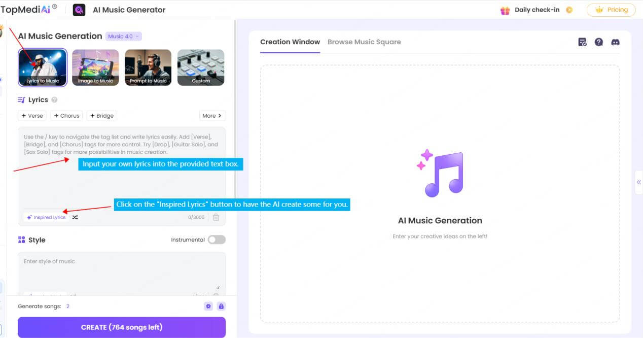 topmediai ai music generator lyrics to music guide 2