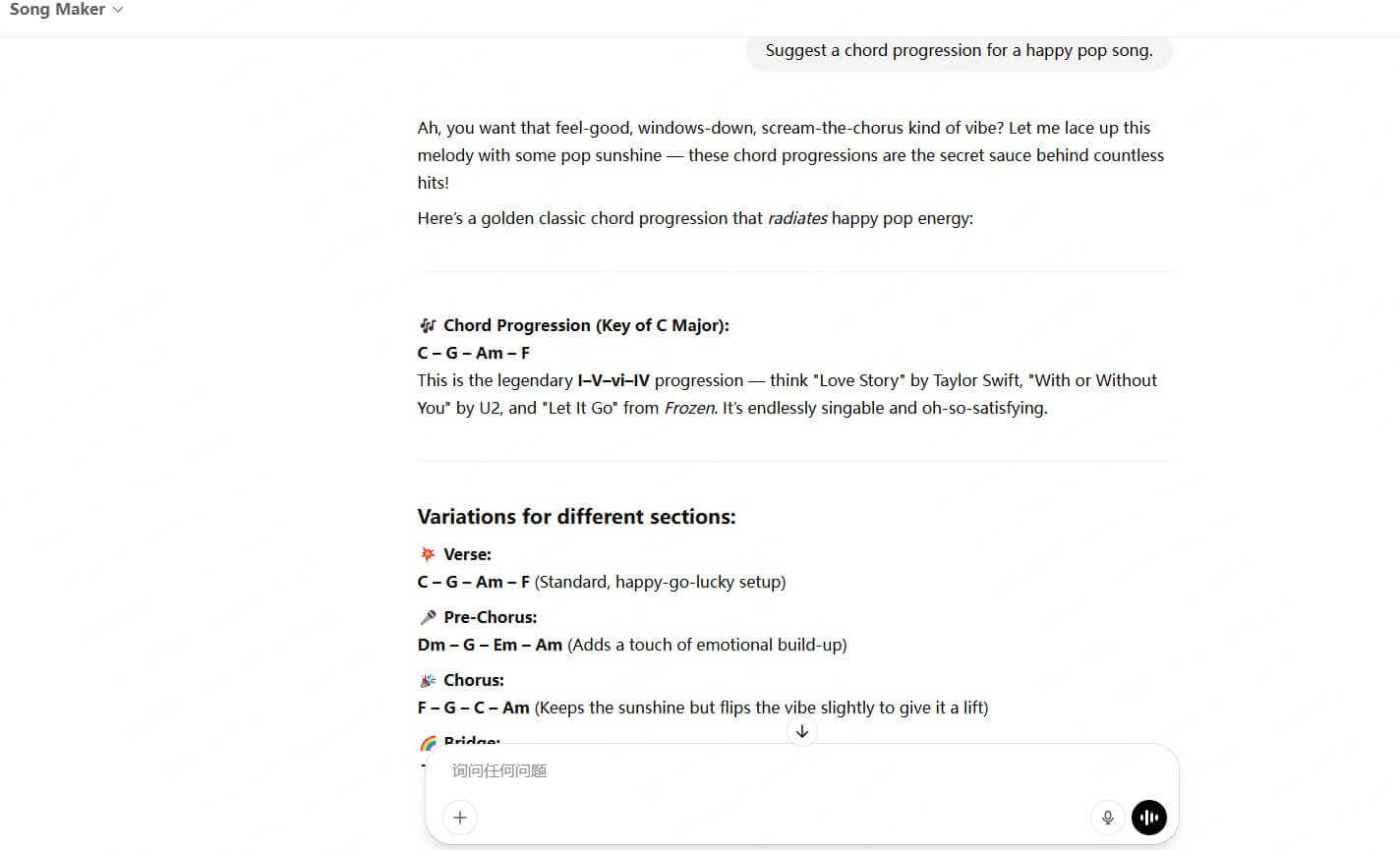 chatgpt song maker step 4 request chord progressions