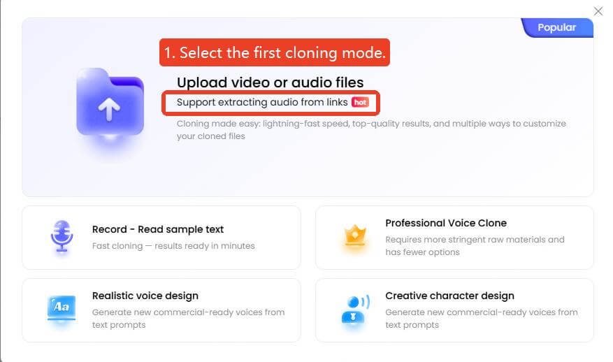 topmediai clone from audio step 1