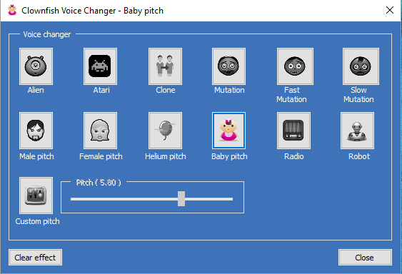 clownfish voice changer interface