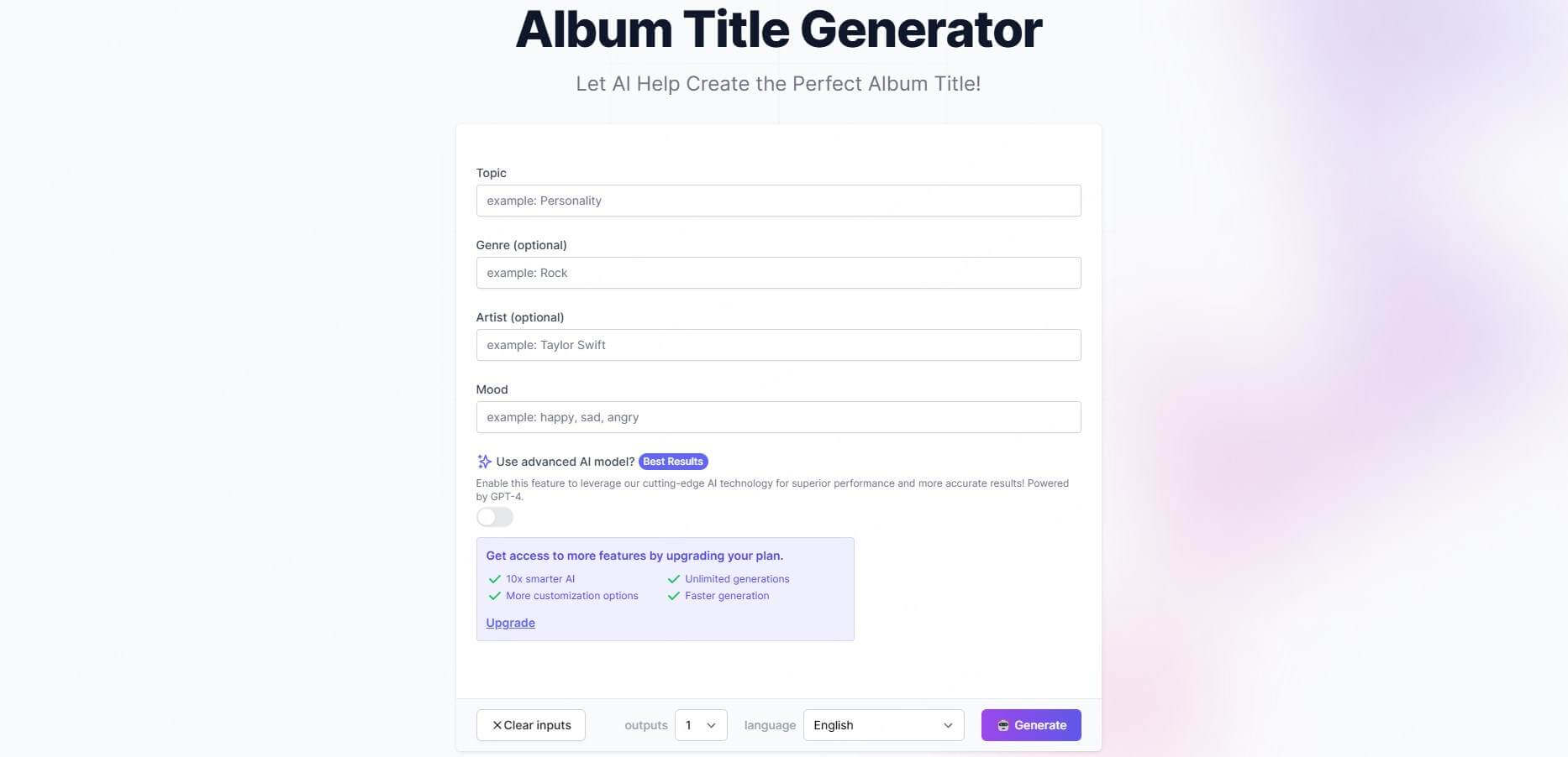 easy peasy ai album title generator