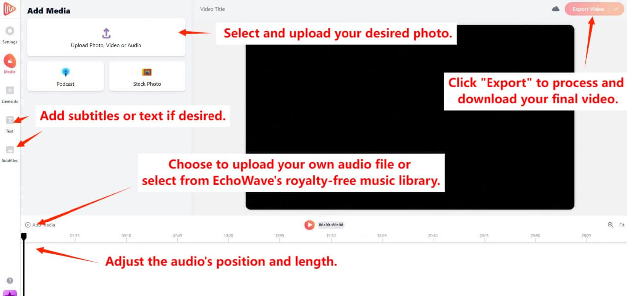 echowave add audio to image steps