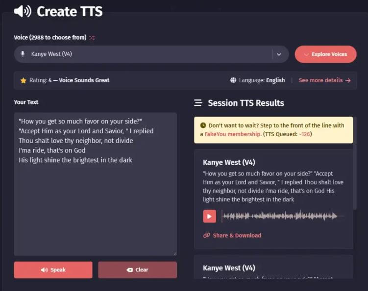 fakeyou kanye west tts