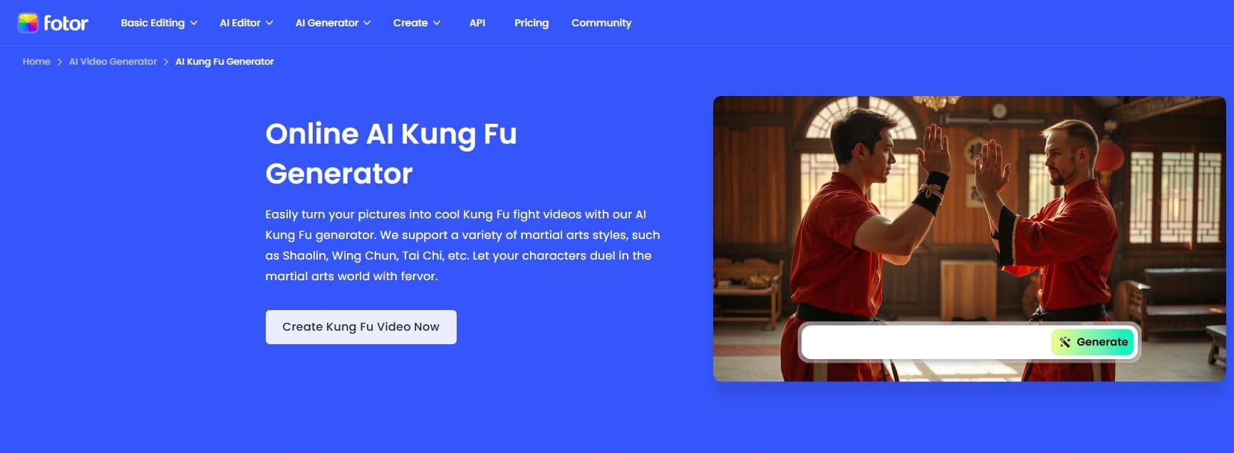 fotor ai kung fu generator