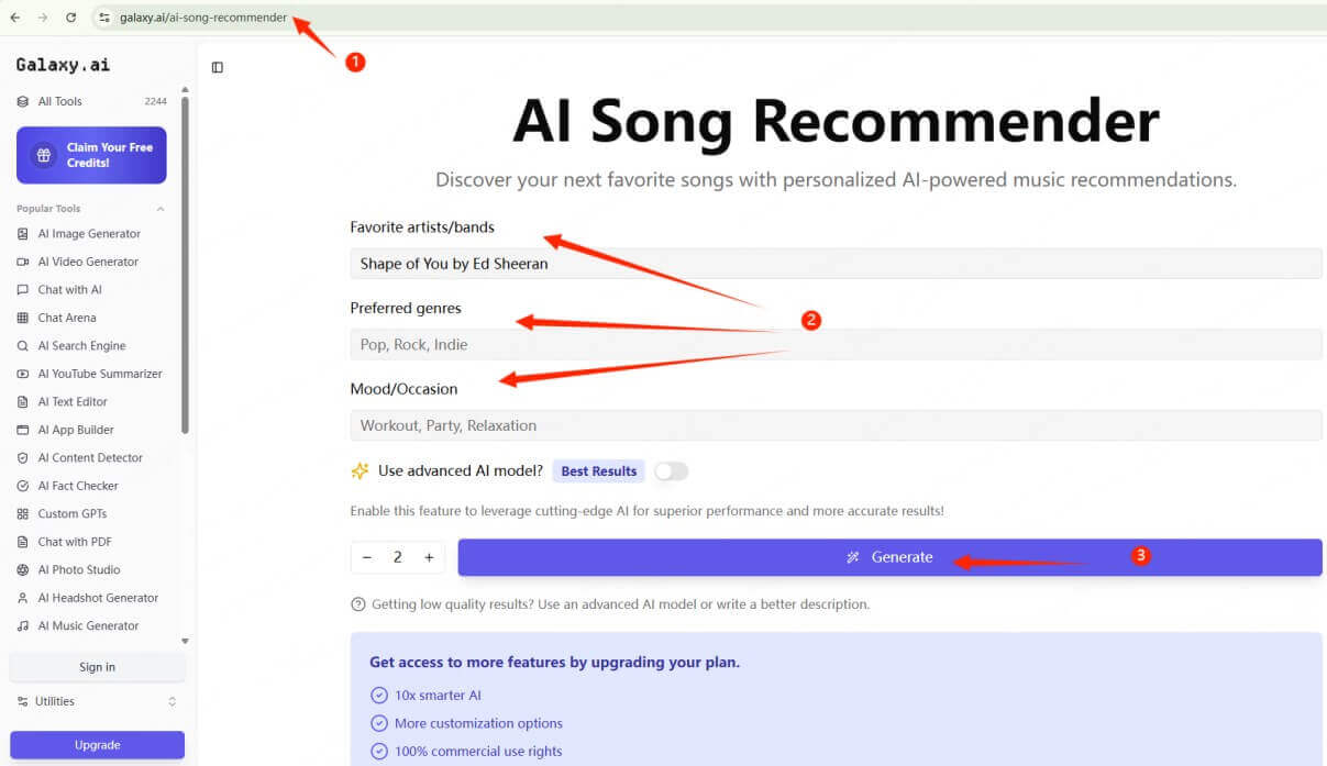 galaxy ai song recommender display songs