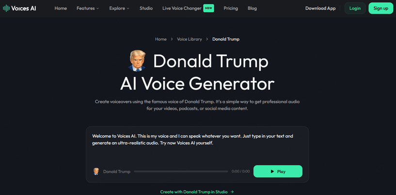 donald trump voice on getvoice.ai