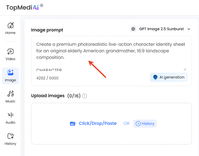 topmediai image generator character setup