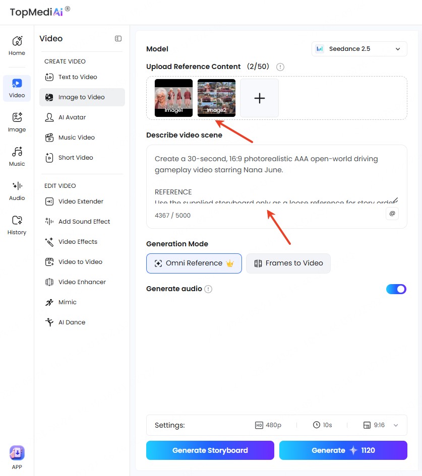 topmediai reference to video setup
