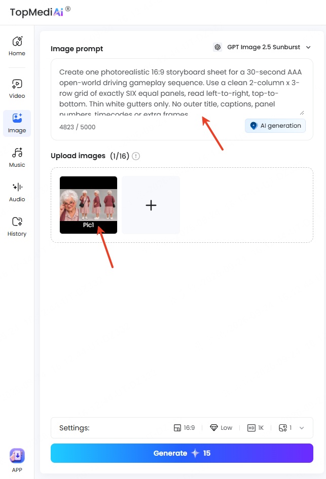 topmediai image generator storyboard setup
