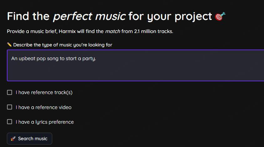 harmix ai music search process