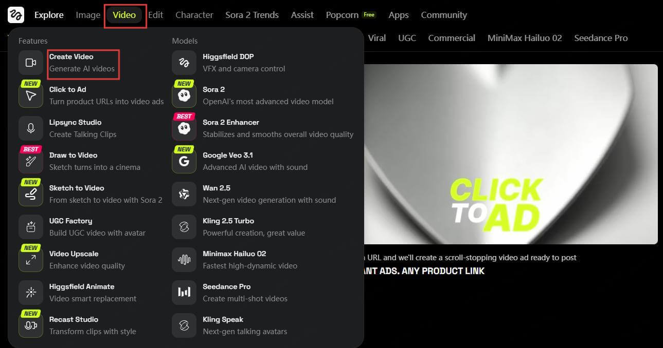 higgsfield ai video step1