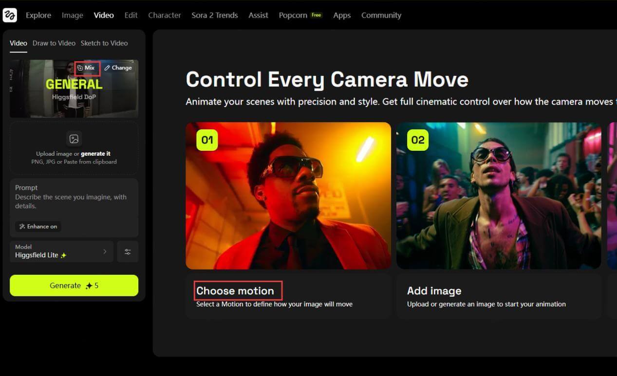 higgsfield ai video step2