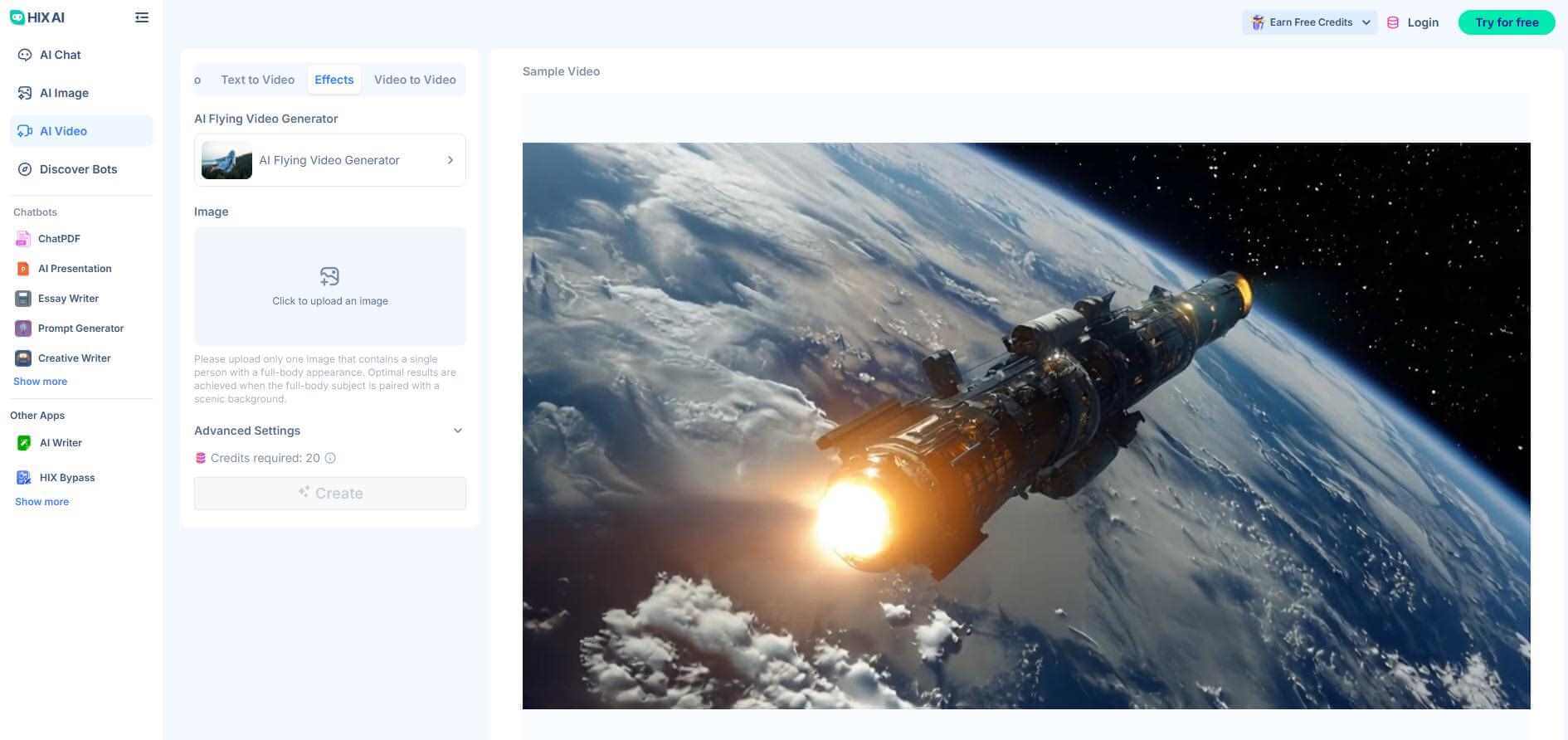 hix ai flying video generator