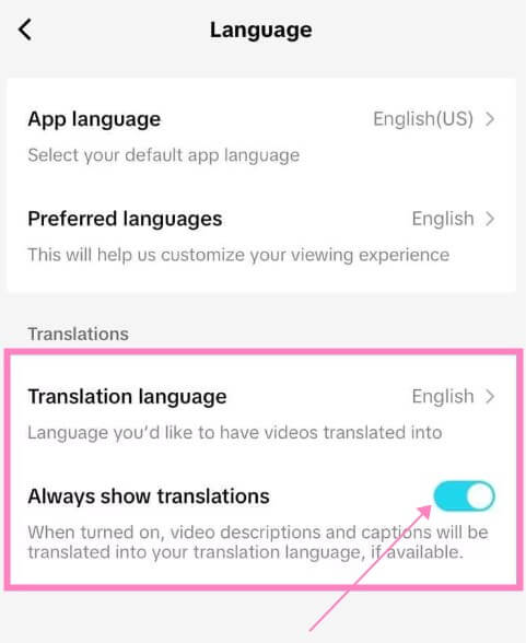 how to turn on translation on tiktok