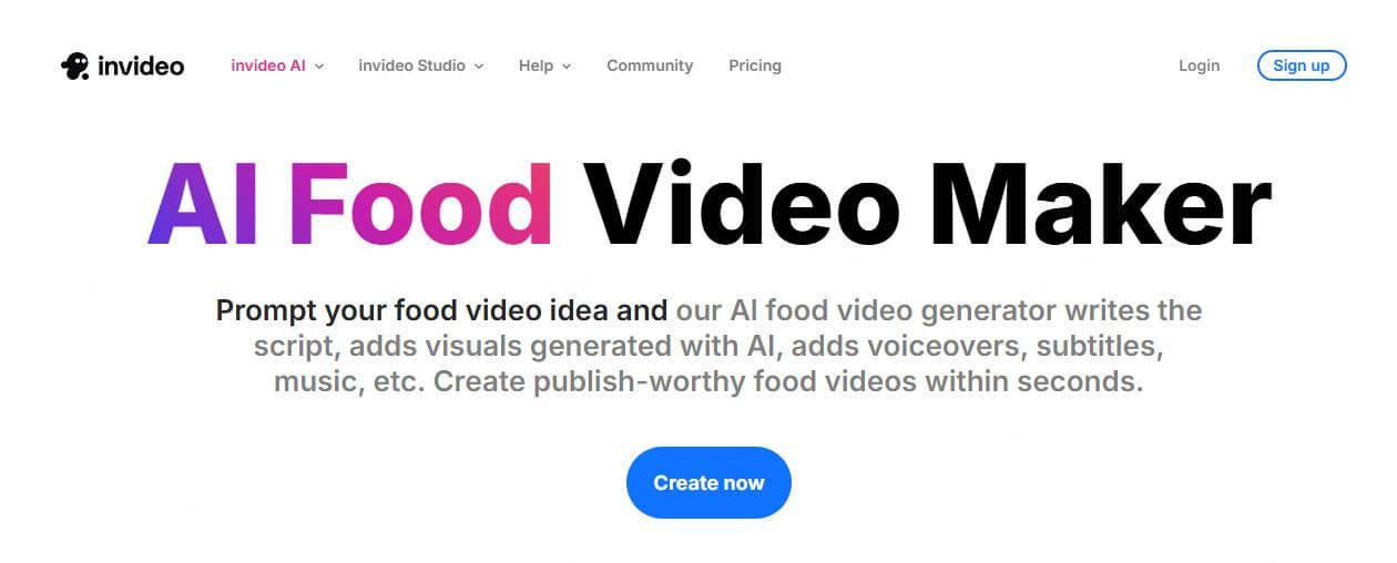 invideo ai food video maker