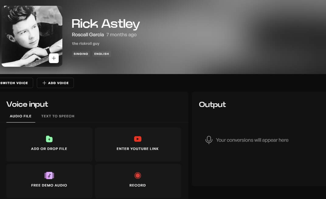 kits.ai rick astley tts