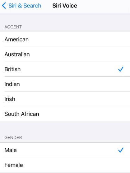 language voice select on ios