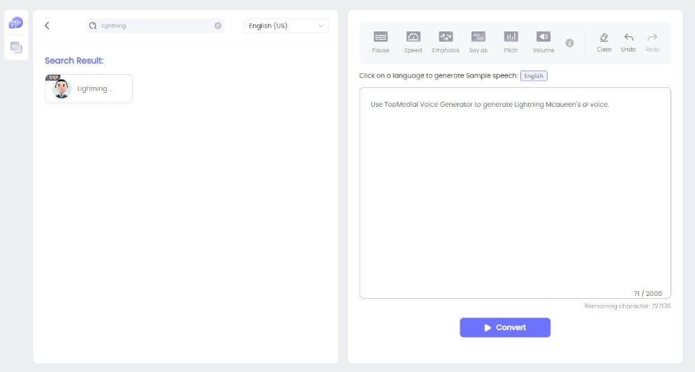 topmediai lightning mcqueen voice generator