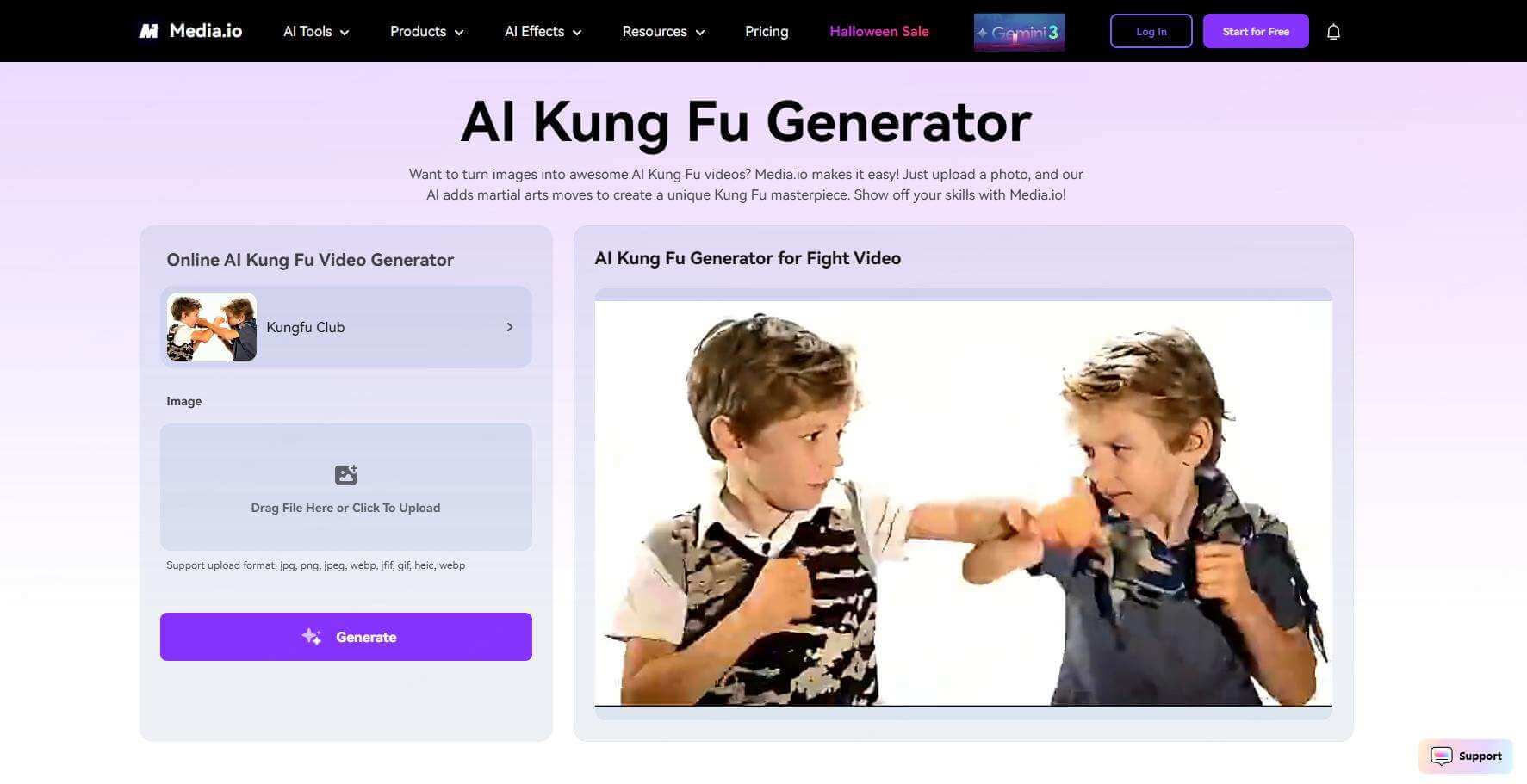 media.io ai kung fu generator