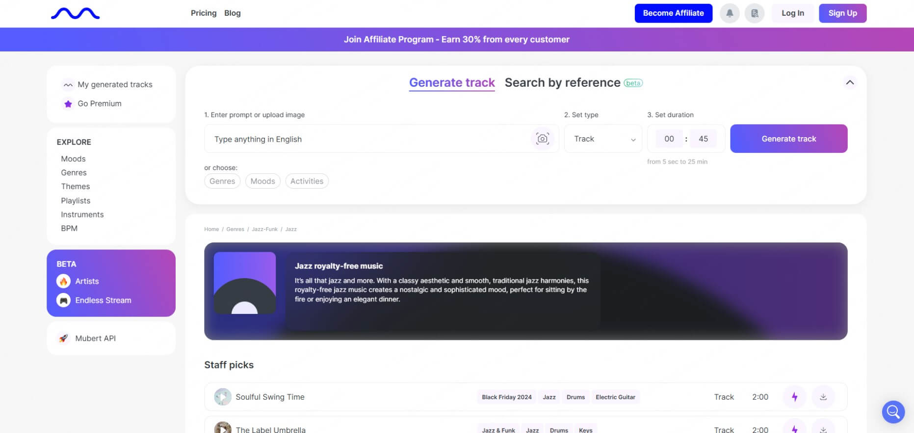 mubert jazz music generator