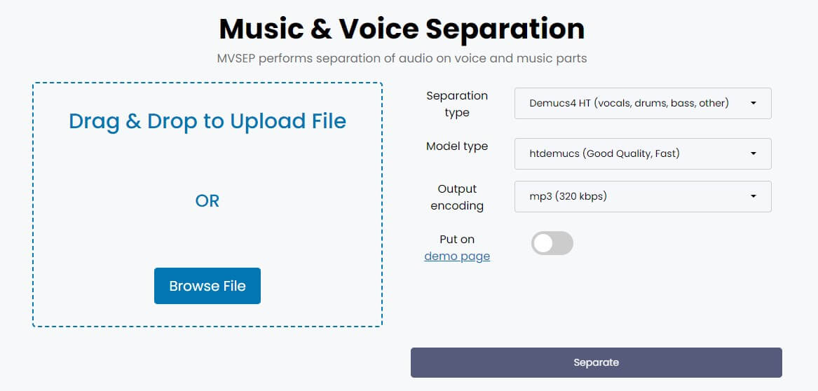 mvsep voice separation