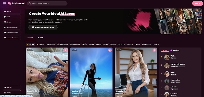 myloves.ai ai girlfriend online free