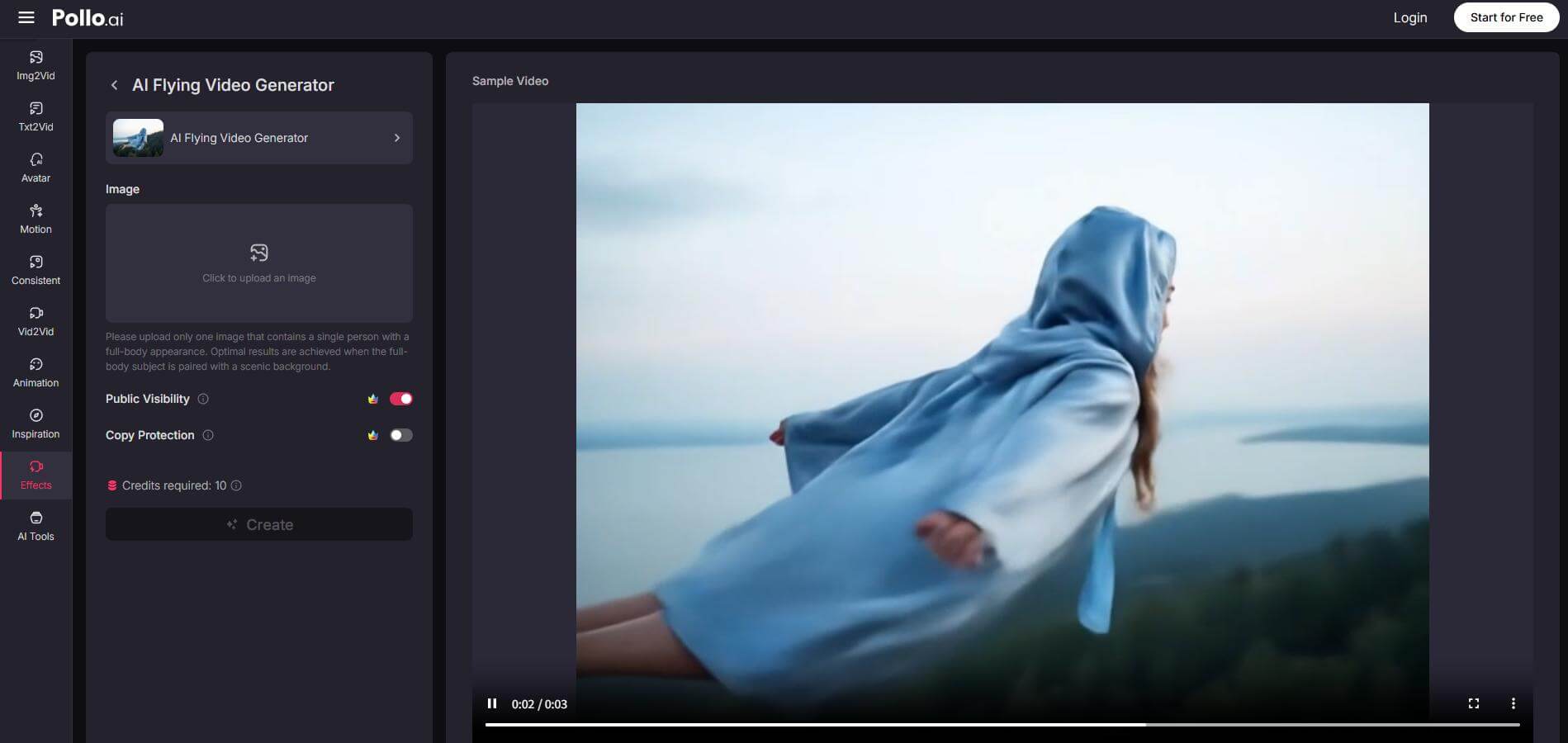pollo ai flying video generator