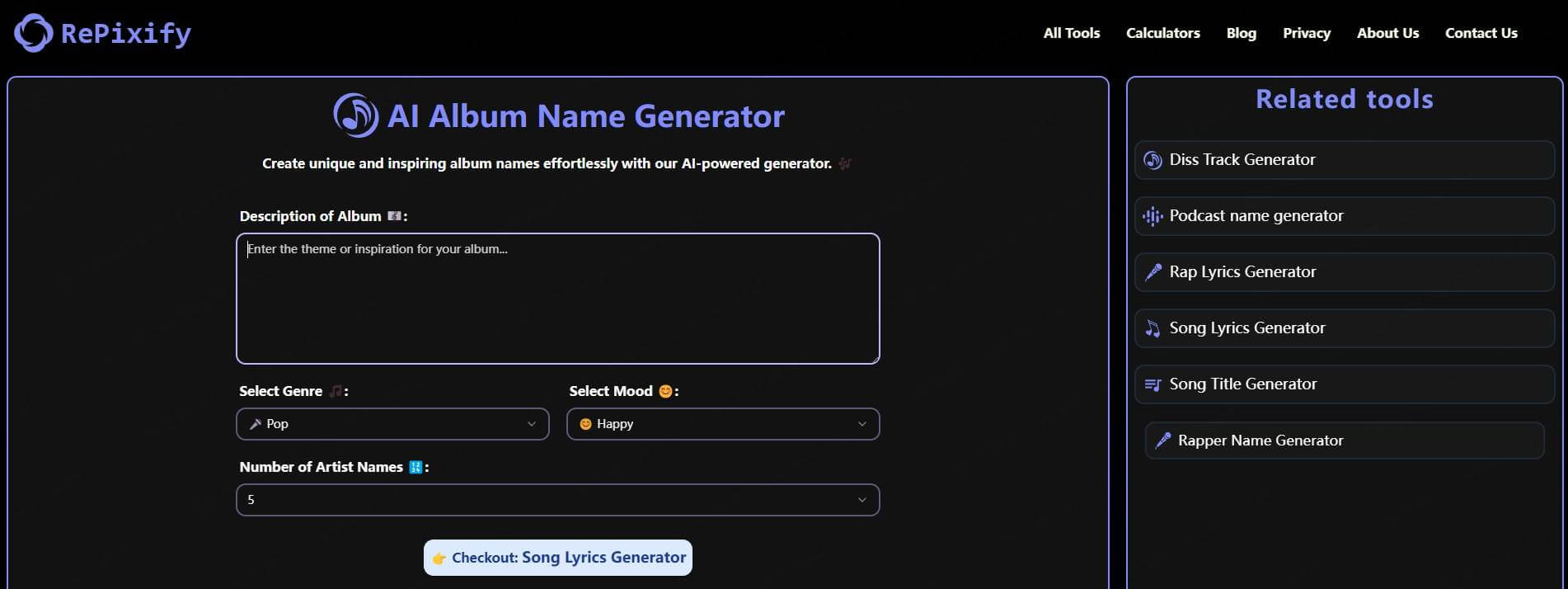 repixify album name generator