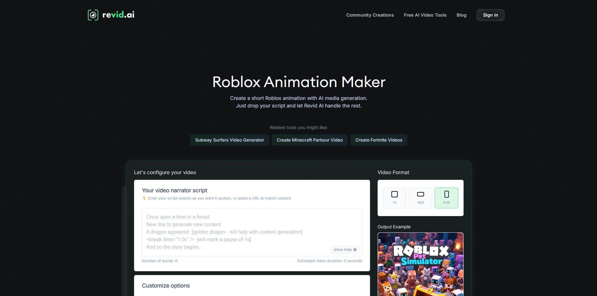 revid ai roblox animation maker