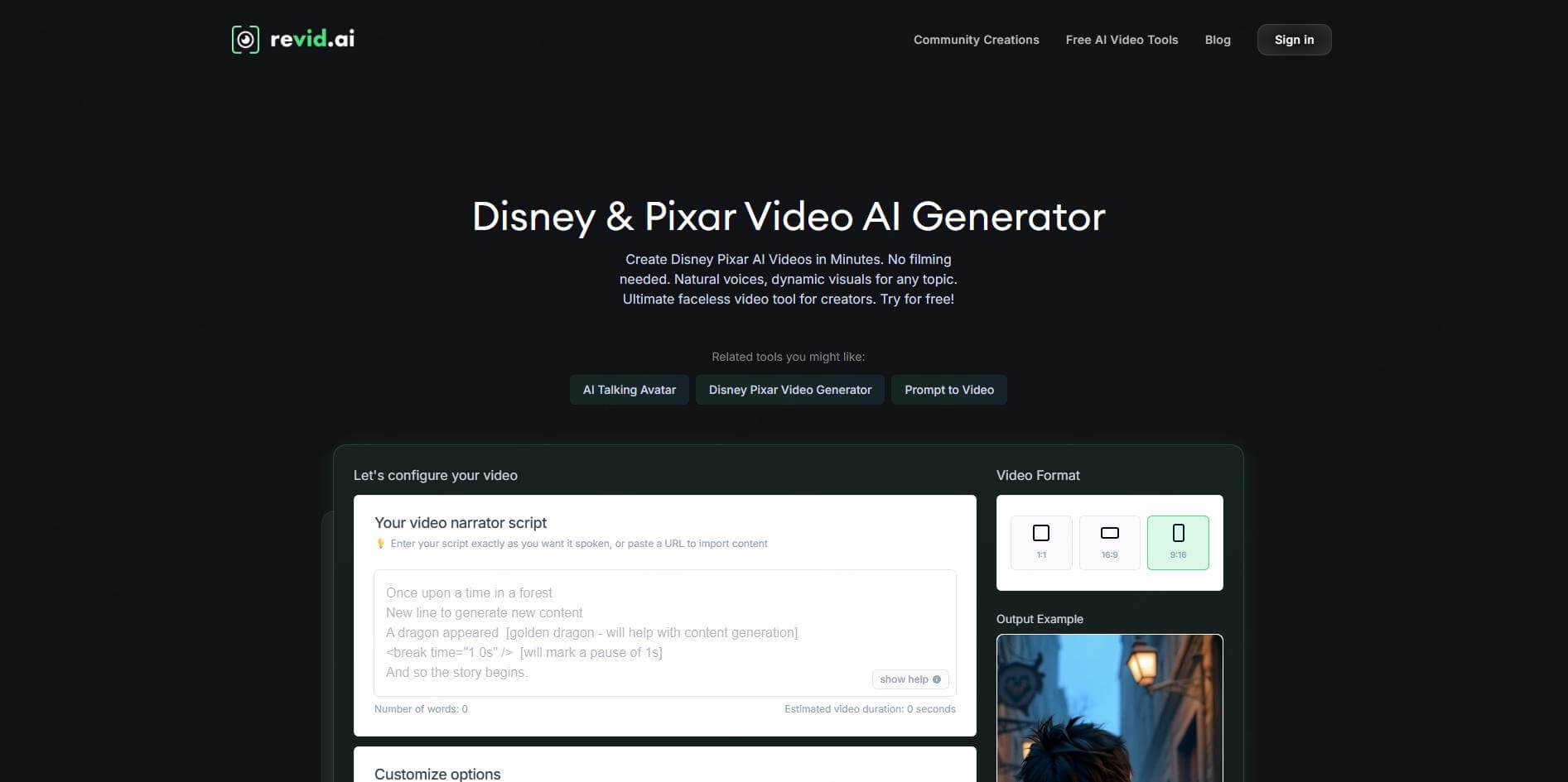 revid.ai pixar video ai generator