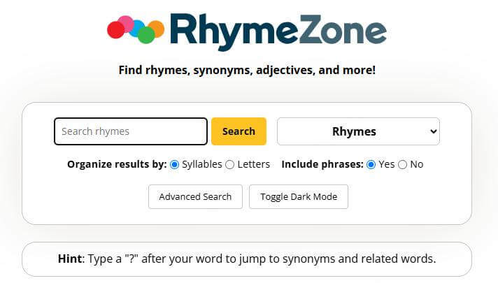 rhymezone rhyme generator